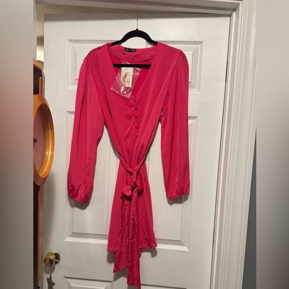 Hot pink lightweight dress as dress up /casual /work. Very versatile.